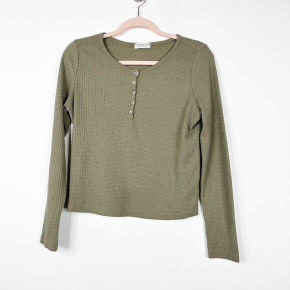 2/$24 Paper Crane Waffle Knit Long Sleeve Henley Tee Olive Green #A0530 TRB3 - Picture 3 of 8